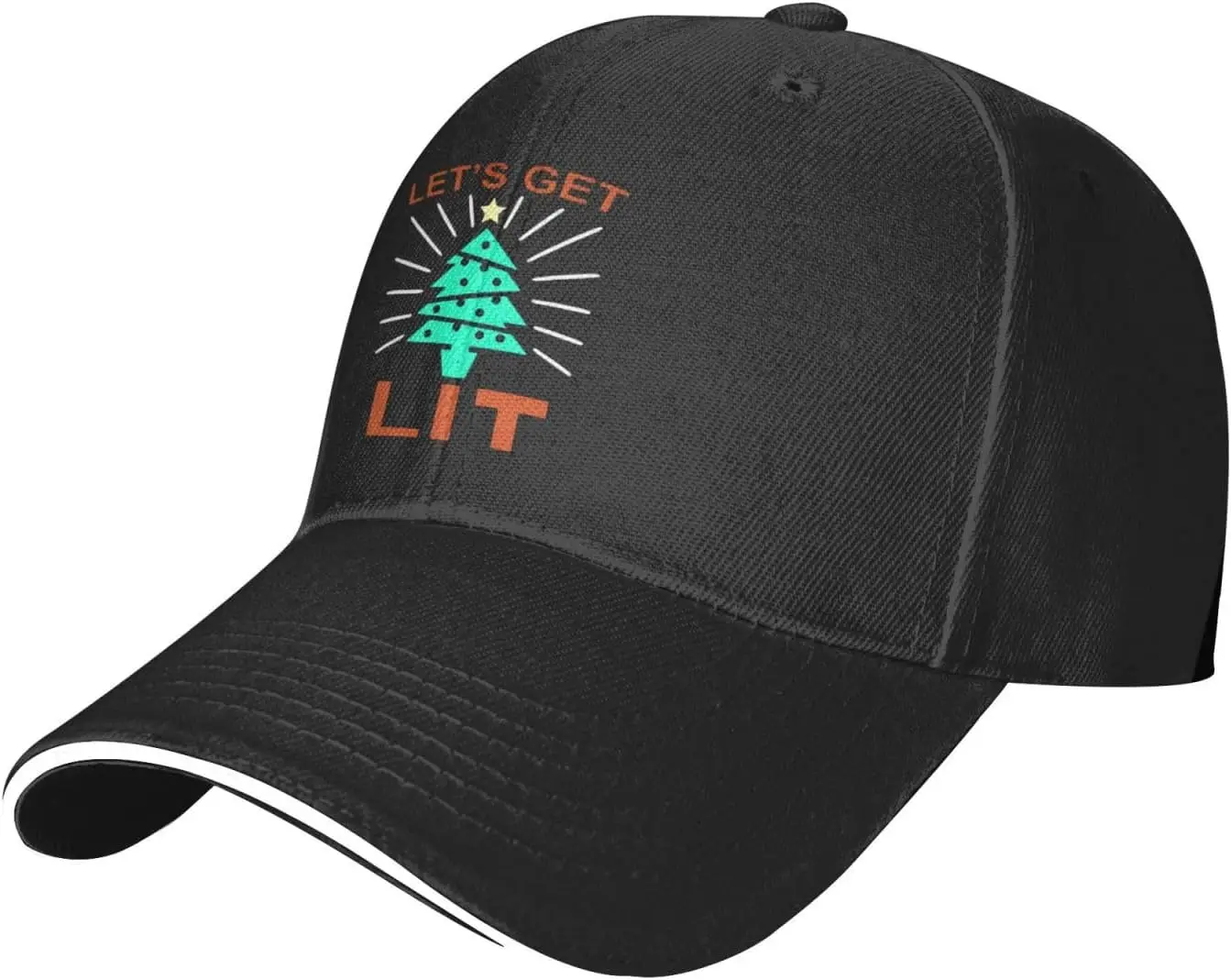 Lets-Get-Lit-Christmas-Tree-Baseball-Cap, Mens Vintage Snapback Hats Trucker Hats Dad Hat Black