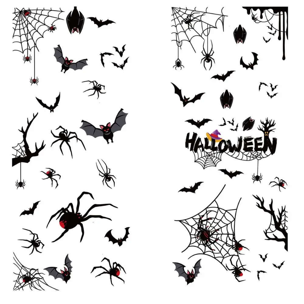 Black Halloween Stickers Static Cartoon Spider Bat Decals Shopwindow Door Window Festival Ornament Scary Sticker Smooth Surface