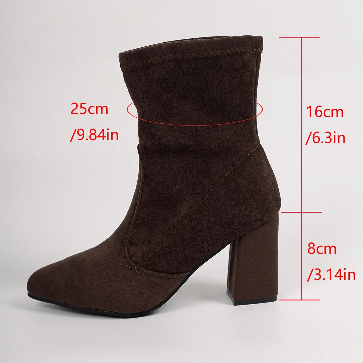 Herbst/Winter Damen-Stiefeletten mit dicken Absätzen und spitzer Spitze aus Wildleder. Modische rutschfeste Outdoor-Stiefel im europäischen und amerikanischen Stil – Detail 7