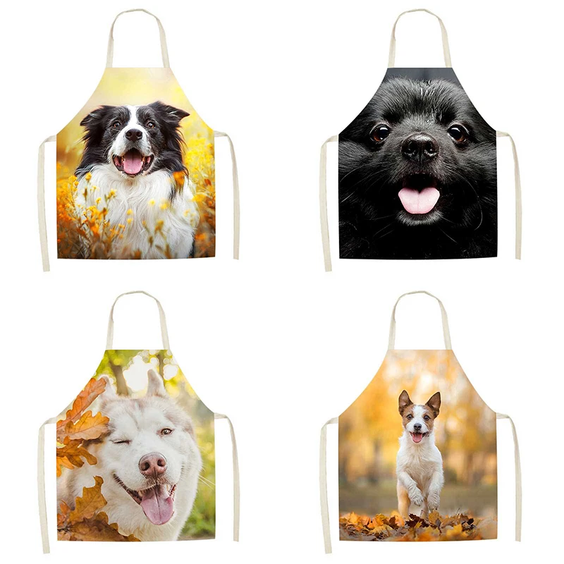 Cute cute dog Print apron Kitchen  Linen Sleeveless Home Cleaning Stain  Cooking Baking Accessories 47X38CM 68X55CM