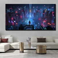 Cyberpunk Style Poster Sci-Fi Canvas Art Print Painting Neon Lights Night City Street Scenery Poster Prints Room Bedroom Deco