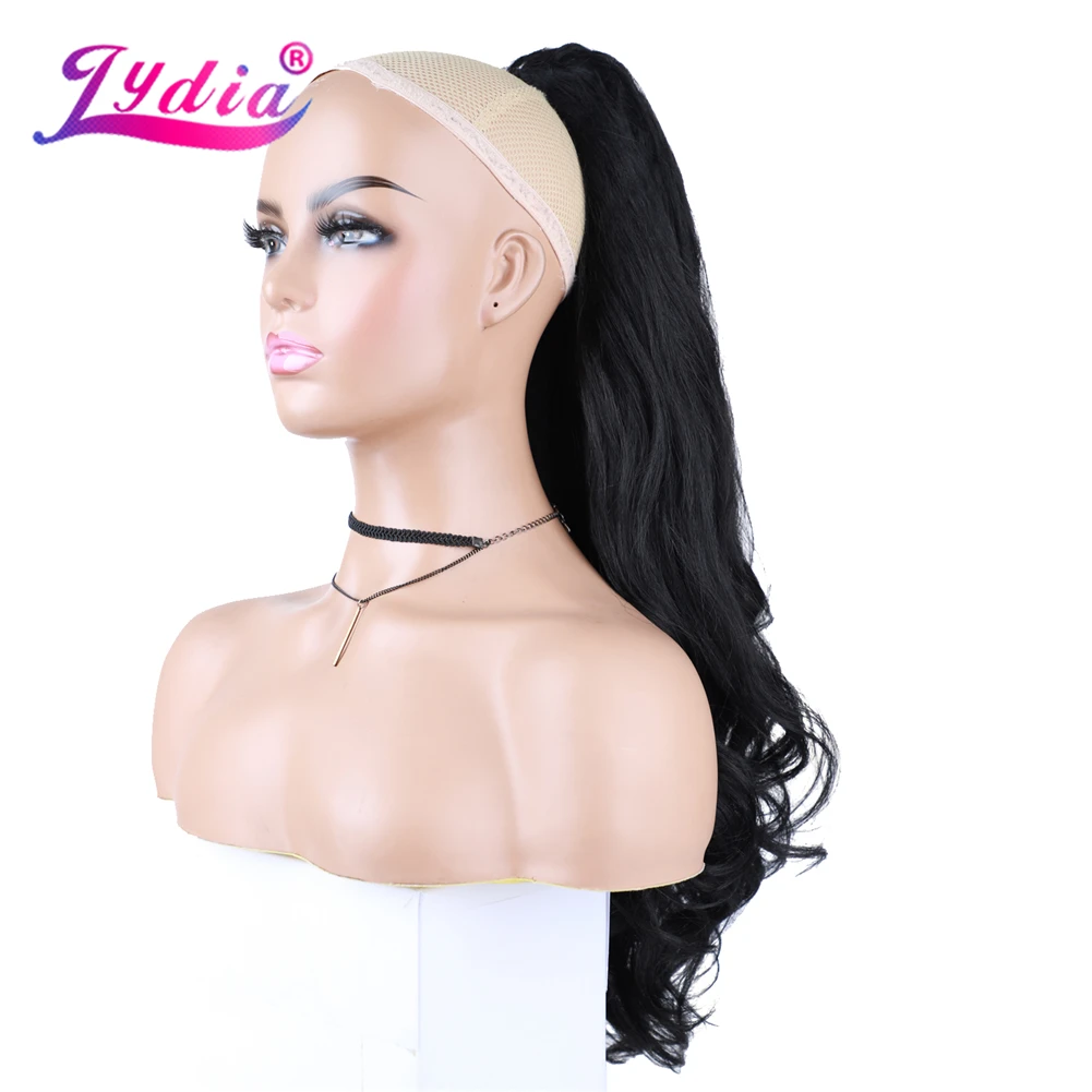 Lydia – postiche synthétique de 24 pouces avec cordon de serrage, cheveux longs ondulés, deux peignes, Extensions de queue de cheval bouclées,