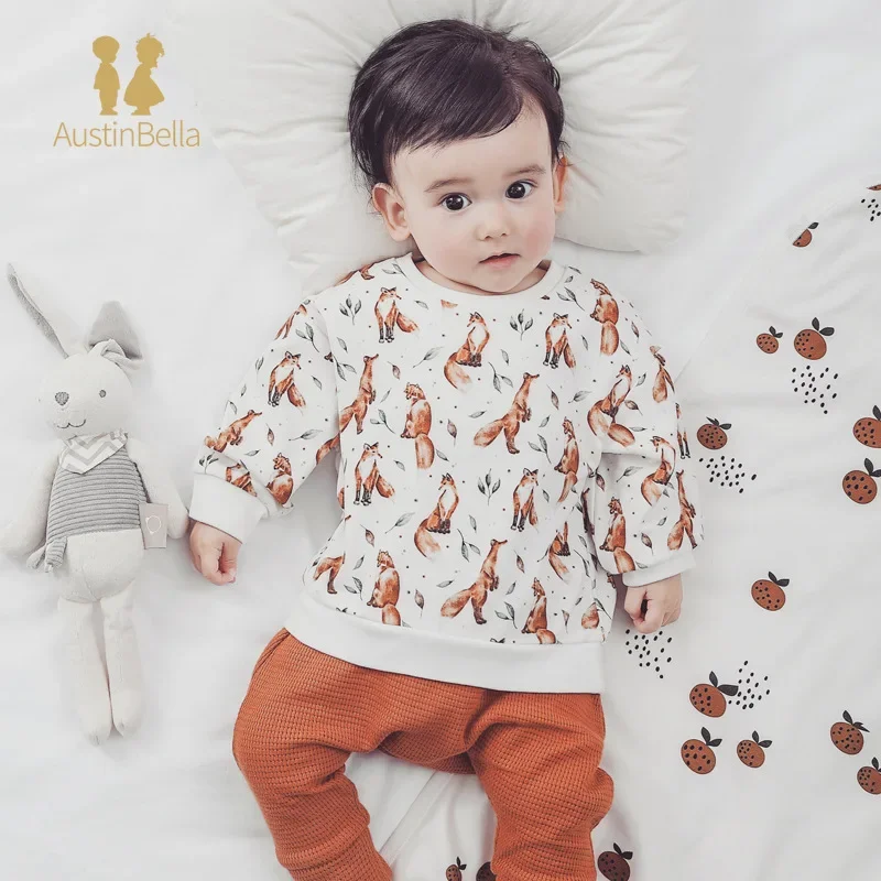 Organic Cotton Ins Newborn Baby\'s Clothes Spring Autumn Long Sleeve T-shirt Baby Tops Pure Cotton Soft Fox Printed T-shirts