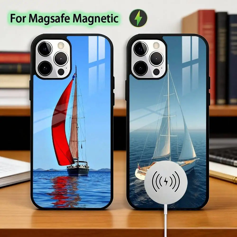 

Sailing Ship B-Boat Phone Case For iPhone17,16,15,14,13,12,11 Plus,Pro Magnetic For Magsafe Wireless Charging