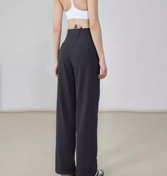 Damen-Sport-Hose mit hoher Taille, lockerem Schnitt und weitem Bein, atmungsaktiv und lässig geschnitten, ideal für Outdoor-Aktivitäten. – Detail 6