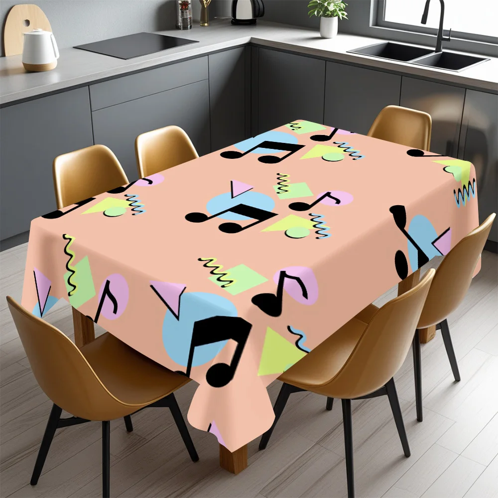 Cute Music Note Pattern Tablecloth Waterproof Picnic Table Cover for Dining Room Party Decor