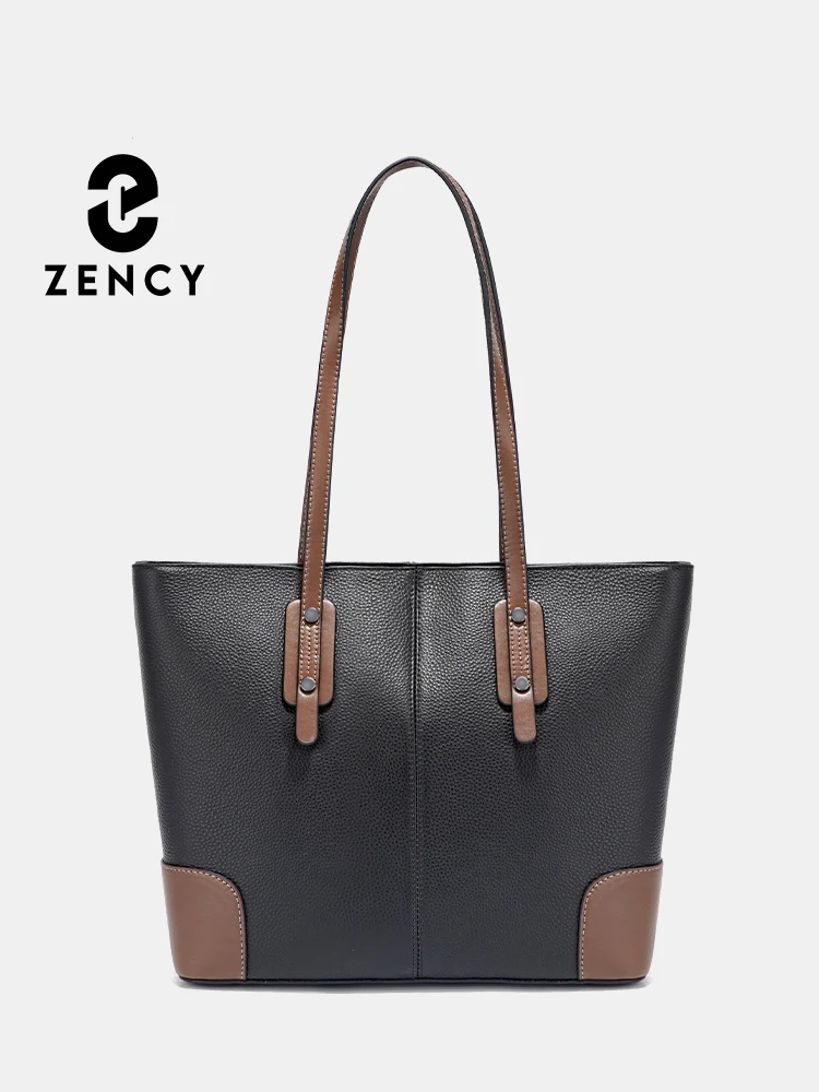 Zency Genuine Leather Shoulder Bags For Women 2024 Large Capacity Designer Handbag For Ipad Passport Ladies Totes Khaki Grey