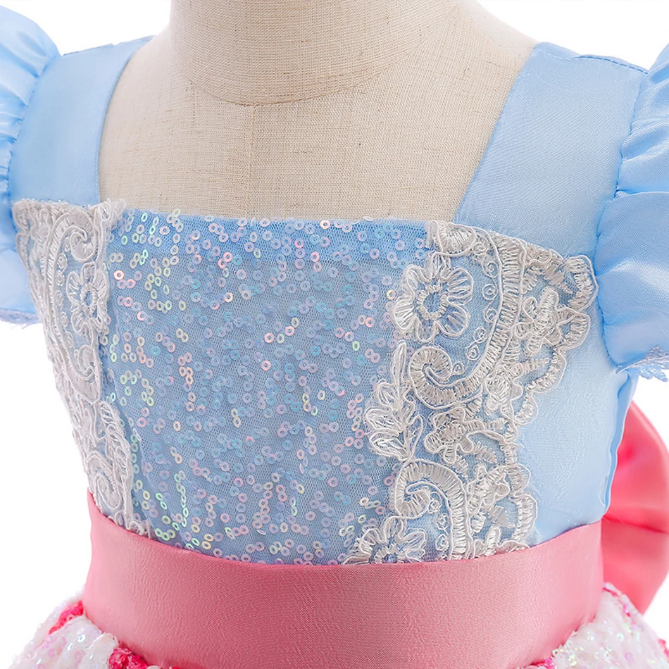 Kids Bo Peep Pink Princess Dress Cartoon Cosplay Sequins Bow Mesh Lace Holiday Frocks Girls Halloween Birthday Party Ball Gown
