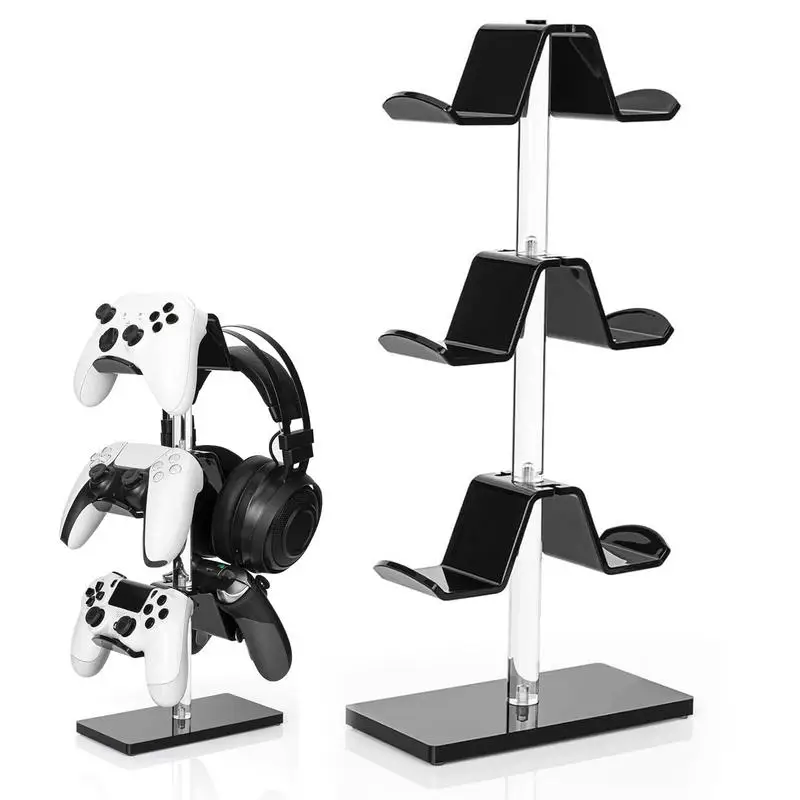 Controller Holder 3 Tiers Acrylic Game Controller And Headset Storage Rack Stable Base Rotating Earphone Hanger For Desktop Game