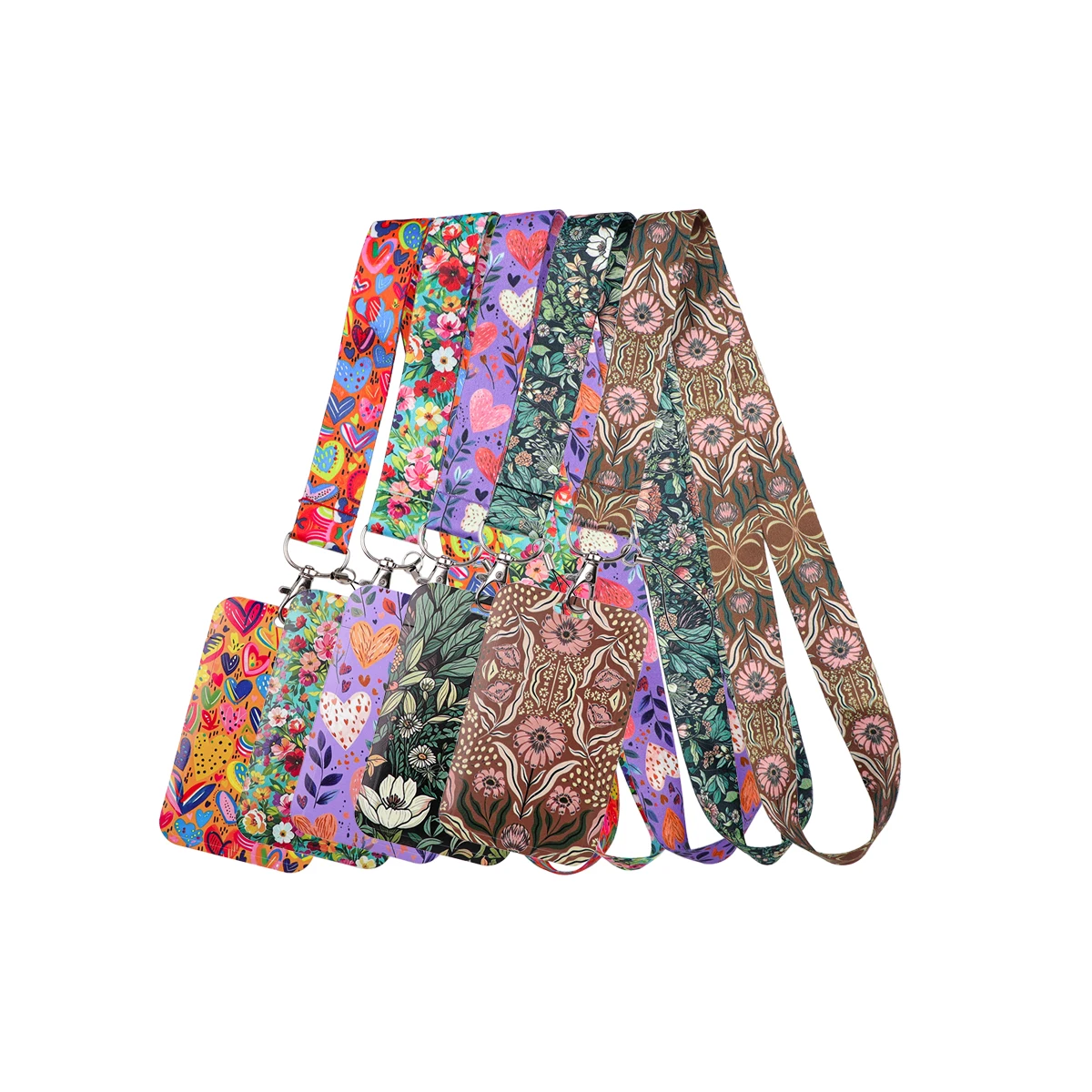 Boho Heart Flower Lanyard Card Holder Badge Sleeve for Student Staff Credential Cover School Office Trip Holiday Party Present