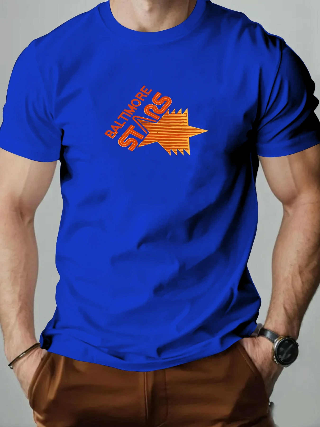 2025 جديد Hot البيع الرجال الصيف تي شيرتات قصيرة الاكمام مع بالتيمور نجوم ريترو ستار طباعة عادية لينة تنفس القطن المحملة