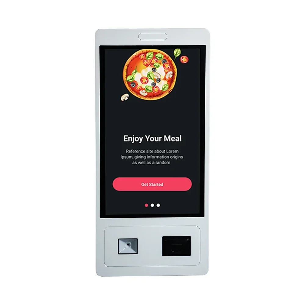

Indoor Semi-outdoor Wall Mounted 21.5 22 Inch Wall Mouted Self Ordering Fast Food Self Payment Kiosk With Printer QR Scanner