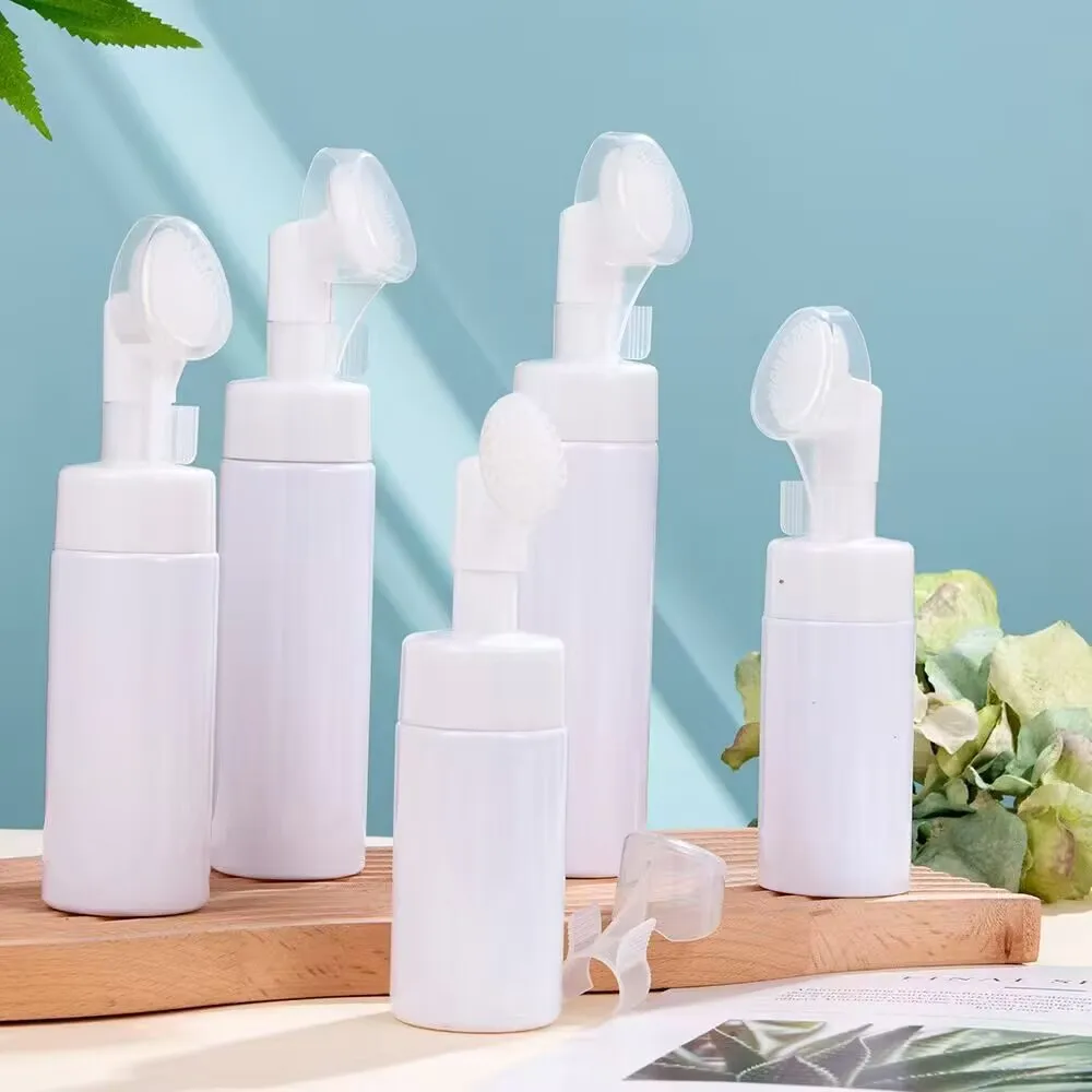 1Pc 100-250ml Facial Cleanser Mousse Foam Maker Bottles with Silicone Clean Brush Portable Soap Foaming Pump Dispenser Container
