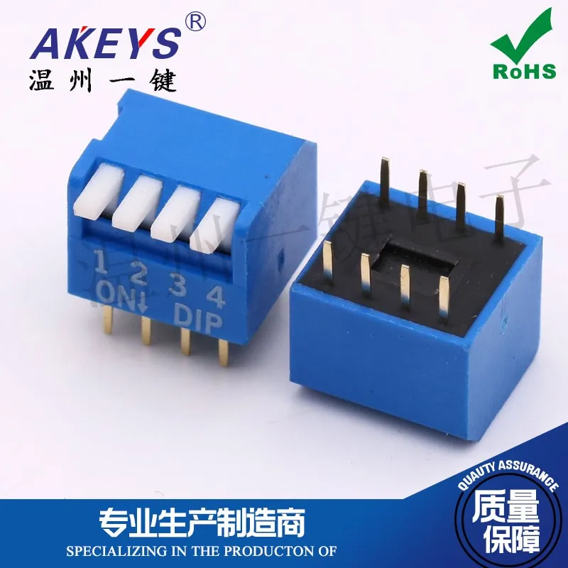 10 pcs Blue Dial Code on and off 4P Four-Bit 2.54mm Foot Distance Side Dial Piano Piano Style Coding Switch