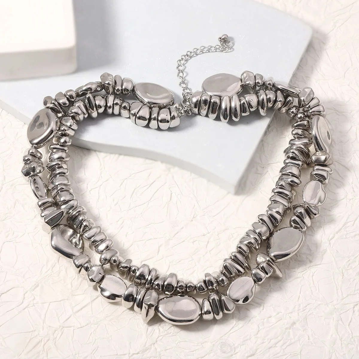 ZAA Creative Personalized Double Layered Stacked Silver Color Necklace