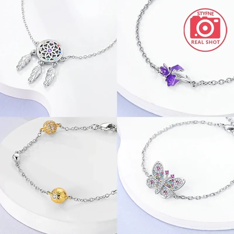 S925 Zilver Verstelbare Maat Chain Link Armband voor Vrouwen Veer Vlinder Ster Levensboom Bloem Hart Charme Sieraden Armbanden