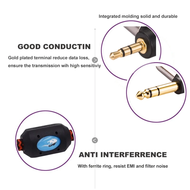 Hi-Fi Audio Cable Right Angle 6.35mm TRS Jack to Mini Jack 3.5mm Headphone PC Phone Sound Mixing Console Cable 1M 2M 3M 5M 8M