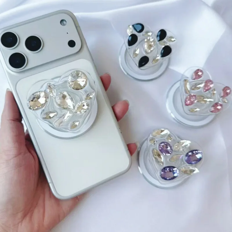 

Ins Popular Magnetic Suction Phone Airbag Holder Magsafe Colorful Rhinestone Gemstone Heart-shaped Women's Ring Buckle