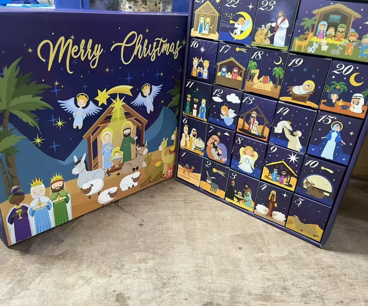 Christmas Advent Calendar Miniature Nativity Figurine Set Nativity Playset, 24 Days Christmas Countdown Calendar