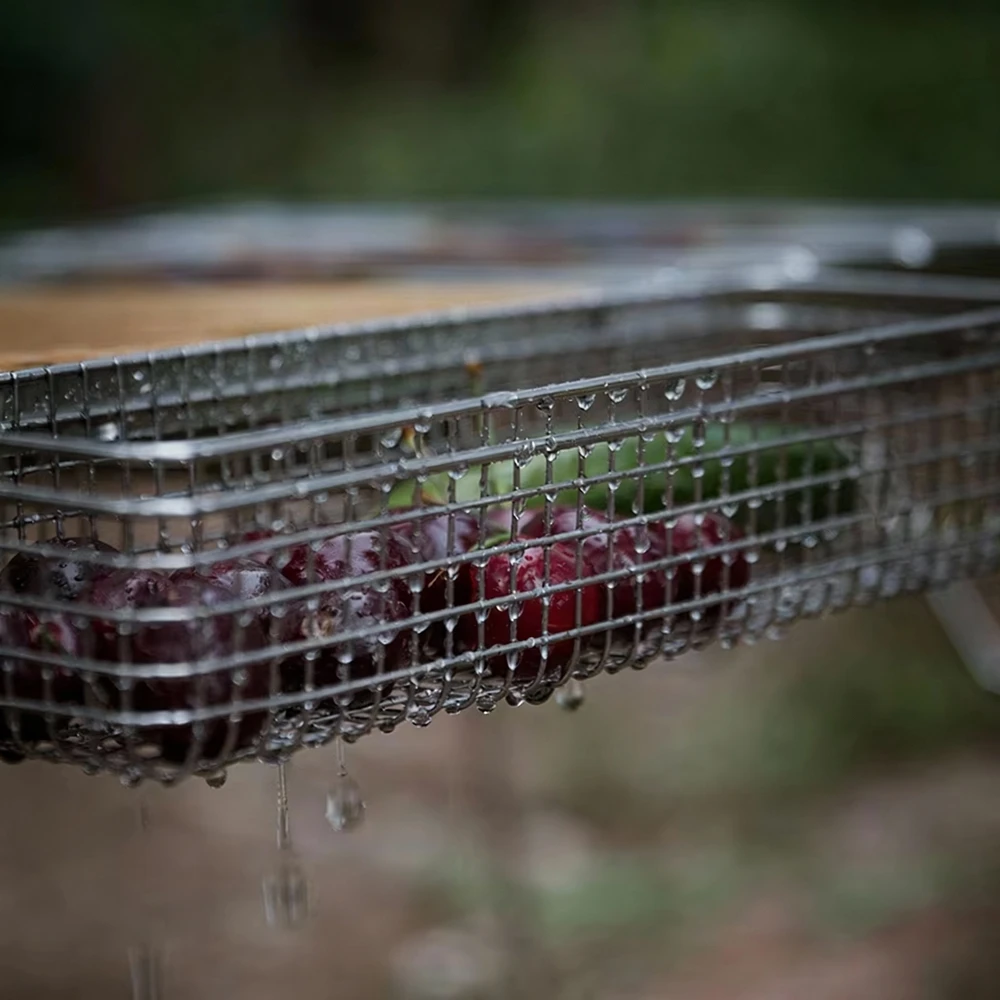 CK-10 Cutlery Basket Outdoor Camping Hanging Stainless Steel Storage Basket Fruit And Condiment Storage Basket Drainage Basket