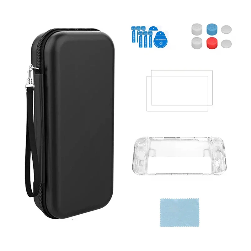 Kit d'accessoires pour Switch OLED 13-en-1, étui de protection avec film de protection d'écran en verre trempé