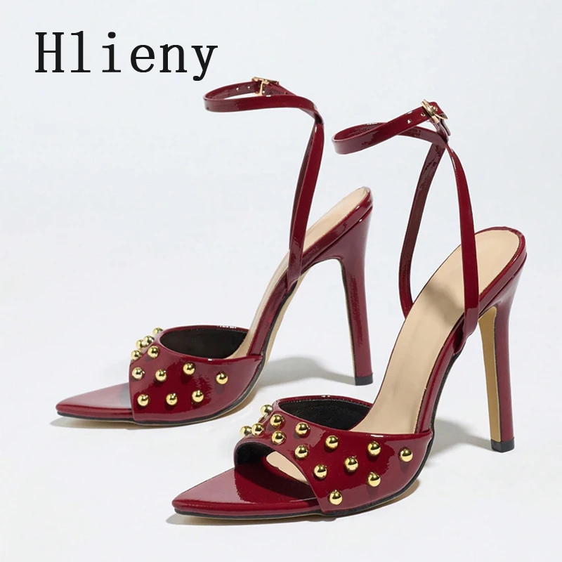 

Hlieny Gladiator Summer Pointed Toe Sandals Women 2026 Fashion Rivet Decoration Shoes Ladies Elegant High Heel Dress Sandalias
