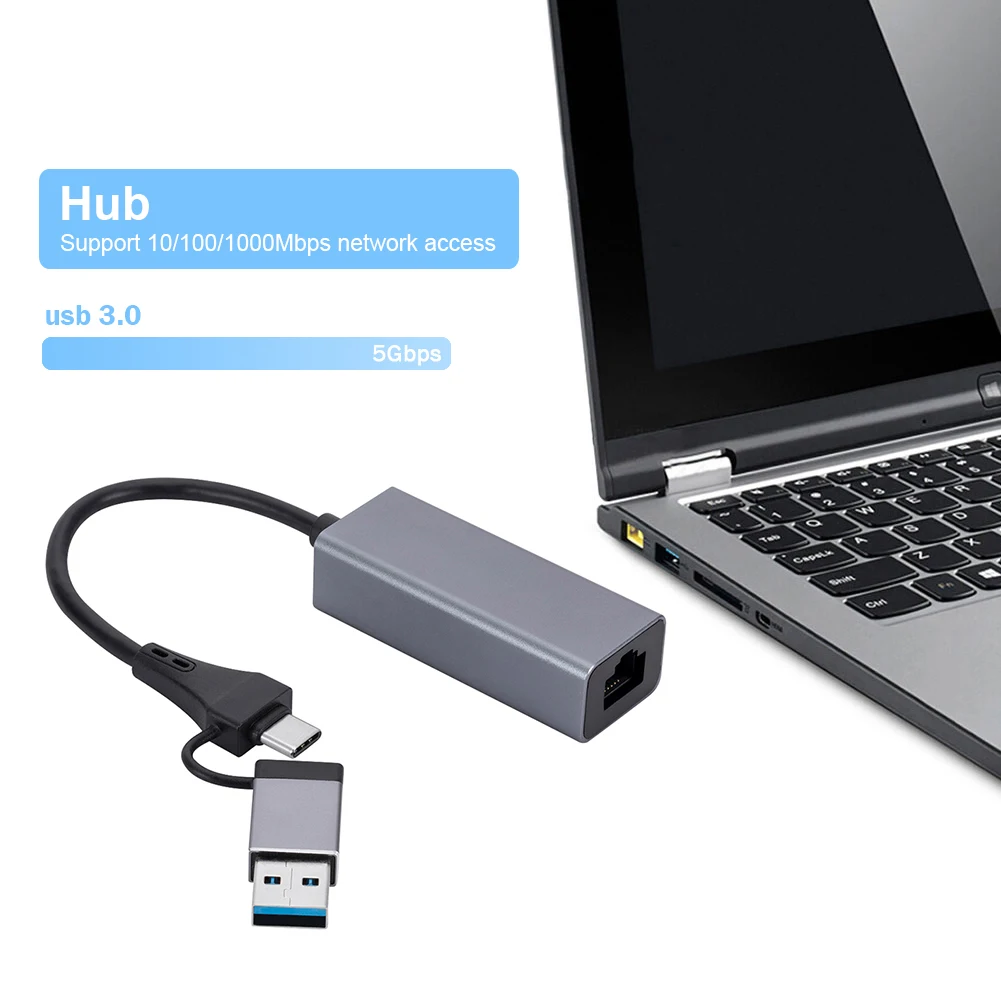 USB C HUB 10/100/1000Mbps 3 Ports Ethernet Adapter Network Card USB Type-C To RJ45 Internet Cable For Laptop Computer Accessory