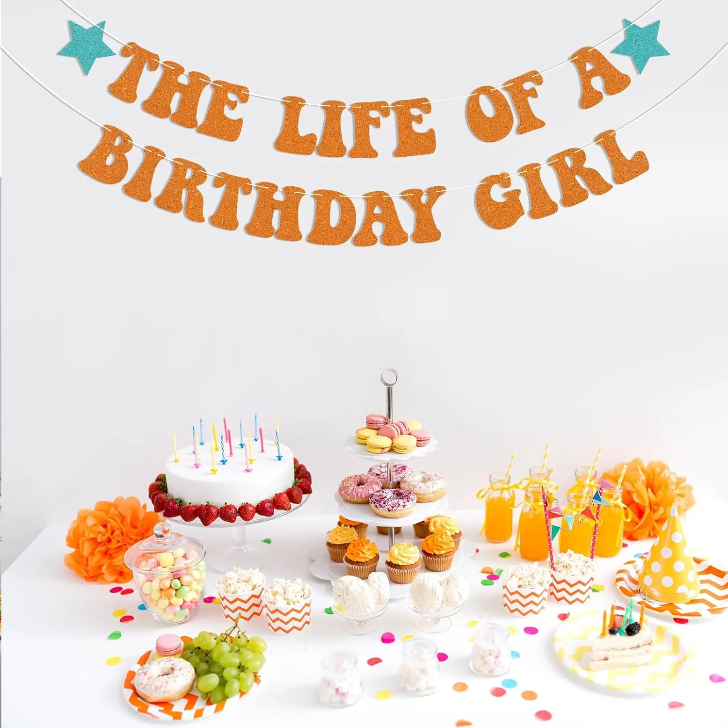 Showgirl Bday Decor - La vida de una niña de cumpleaños Banner, en mi era Showgirl Decoraciones para fiesta de cumpleaños Brillo naranja