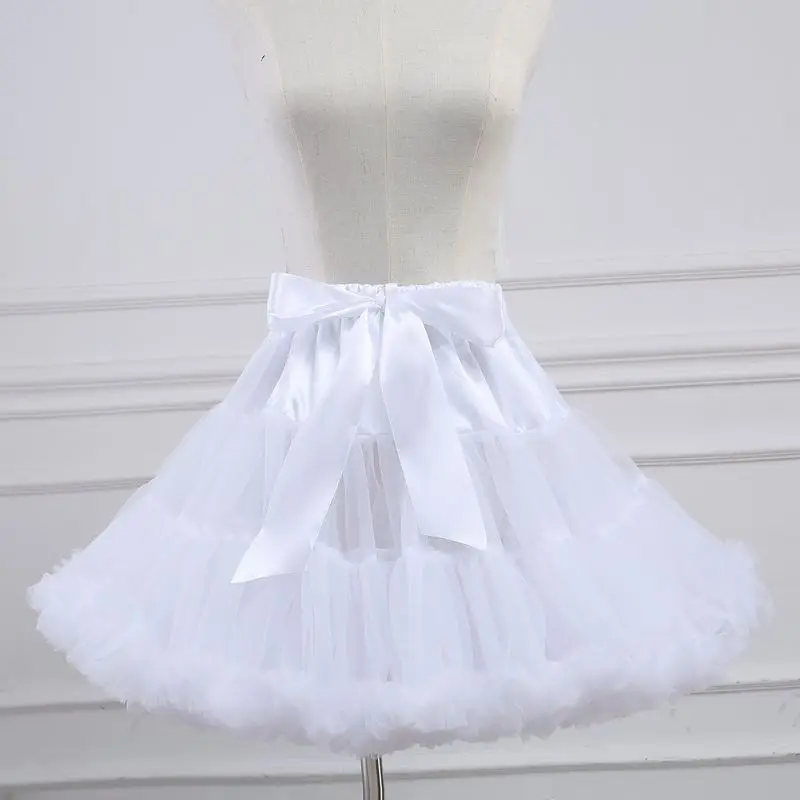 Rok Tutu Wanita 45CM Lolita Gumi Rok Tutu Gembung A-Line Rok Tari Balet Tulle Berlapis Rok Dalam Ikatan Simpul Besar