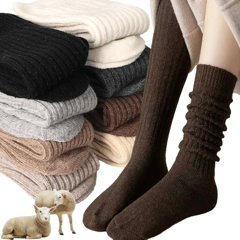 Fashion Women Long Socks Harajuku Cotton Autumn Winter Warm Thigh Stockings Solid Color Striped Over Knee-High Calf Stocking