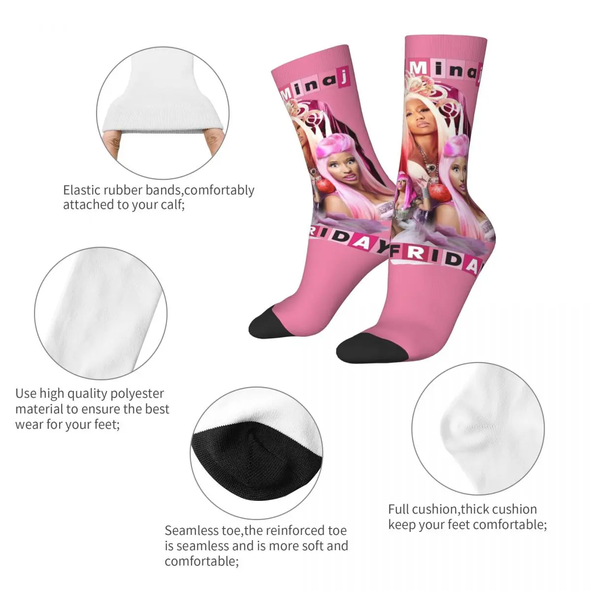 Nicki Minaj Pink Friday 2 Tour Socks Men Women Casual Hip Hop Rapper Socks Harajuku Spring Summer Autumn Winter Socks Gifts