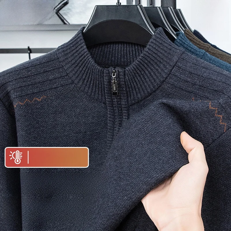 

Thiened f-High Zipper Ne Knitted Sweater for Men Winter Busin Casual Soft Long Sve Dad Base irt TUCANO
