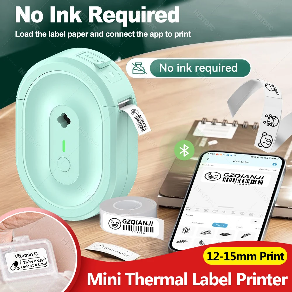 

Мини-термопринтер для этикеток, как D11 D110, карманный Bluetooth-принтер для изготовления этикеток с прозрачным цветным кабелем, рулонами бумаги, самоклеящиеся