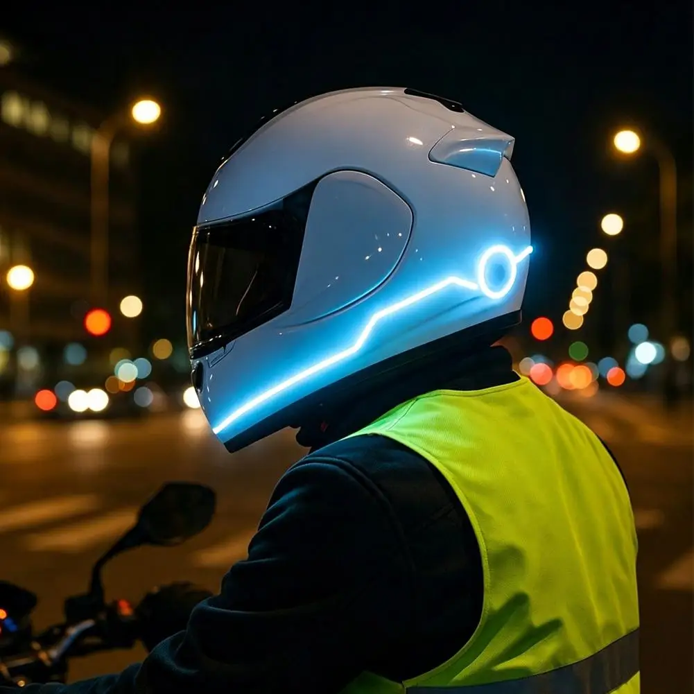 Motorcycle Helmet Deocr Light Strip Night Riding Safety Warning Light Self-adhesive Reflective Signal Helmet Sticker