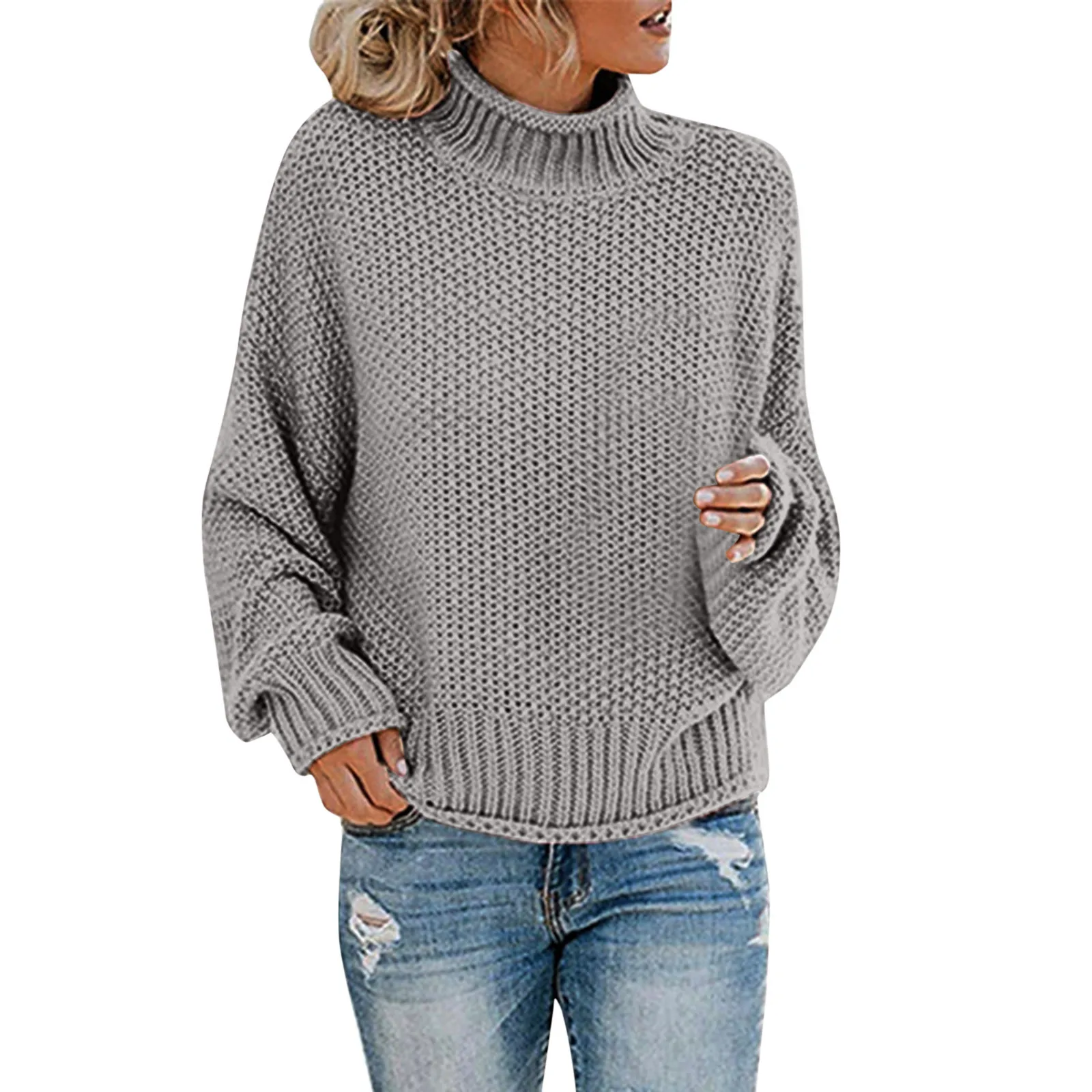 

Women Autumn Winter Solid Color Sweater Turtleneck Long Sleeve Ribbed Trim Hemming Pullover Knitting Tops Streetwear Clothes