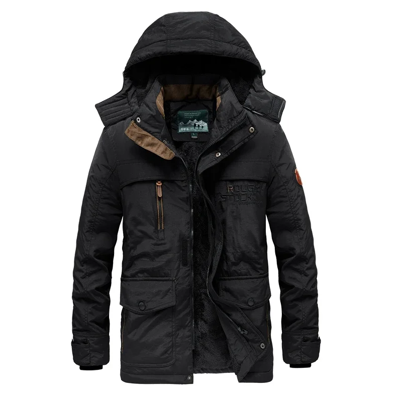 

Outdoor Camping Removable Cap Warm Men's Coat Men's Multi-pocket Fleece Parkas Thickened Fleece-lined Cold-proof Padded Jacket