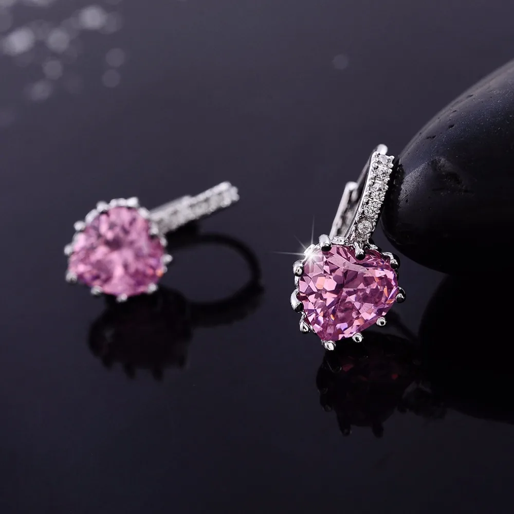 Heart Stone Design CZ Zircon 925 Sterling Silver Pierced Stud Earrings Women Bling Australian Crystal Jewelry Wedding Brincos