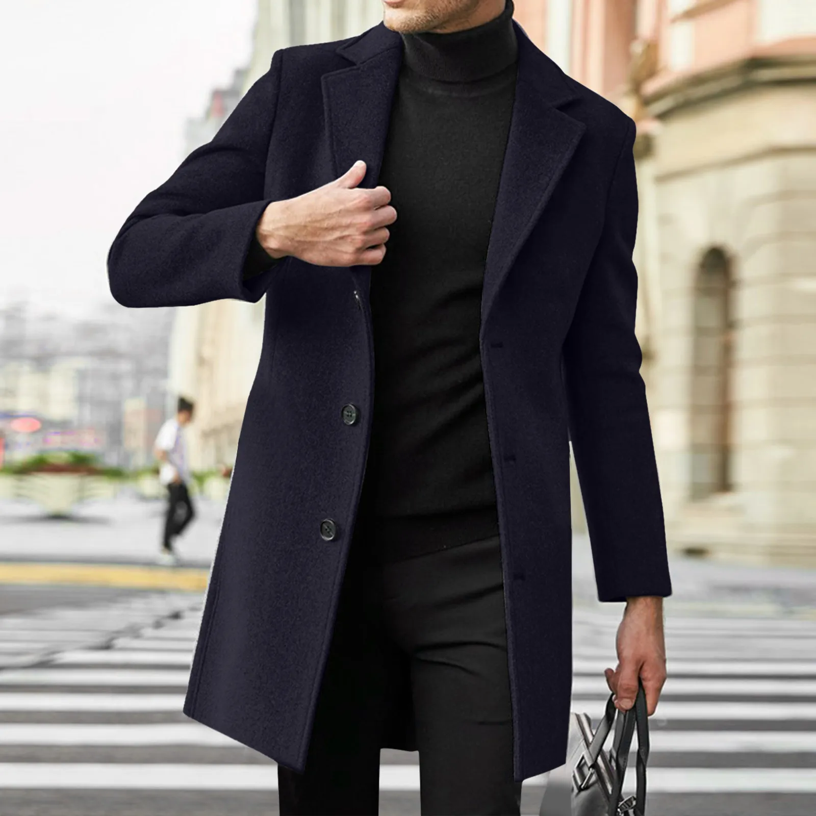 Men Slim Windbwinter Solid Color Coat Lapel Collar Ponchos Padded Jacket Vintage Thicken woolen cloth Jacket Chaquetas Hombre