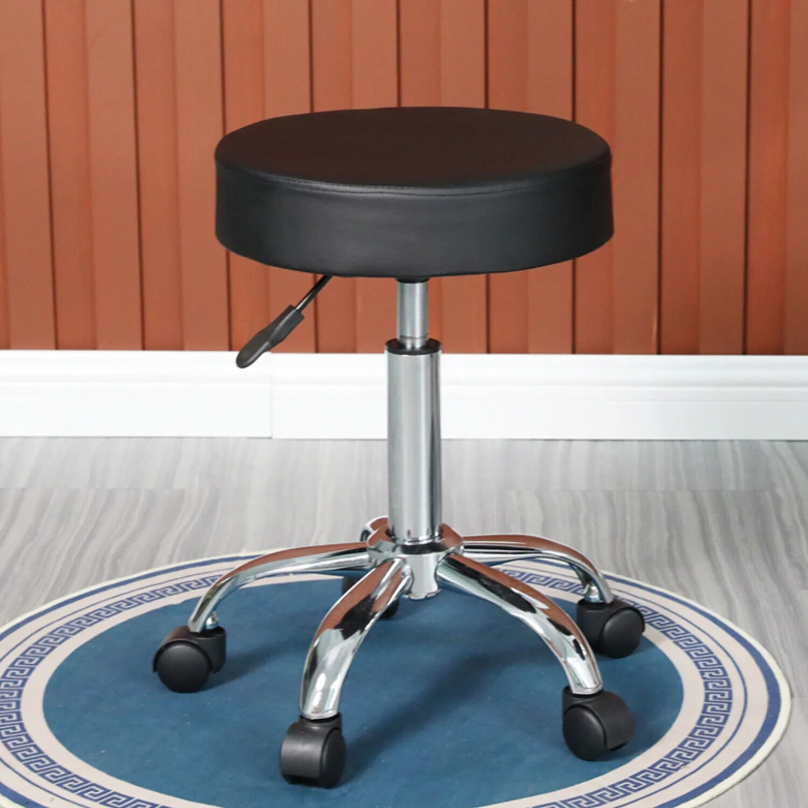 

Round Bar Swivel Stool with Wheels Rolling Stools PU Leather Height Adjustable United States