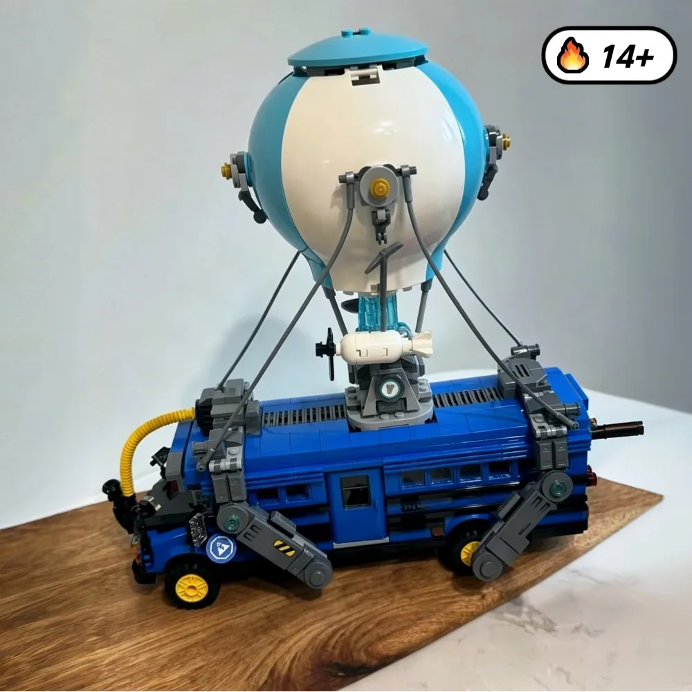 Jeu de construction de Noël à monter soi-même pour adultes, 954 pièces, modèle détaillé d'autobus bleu, ensemble de briques de construction de véhicule de combat en montgolfière