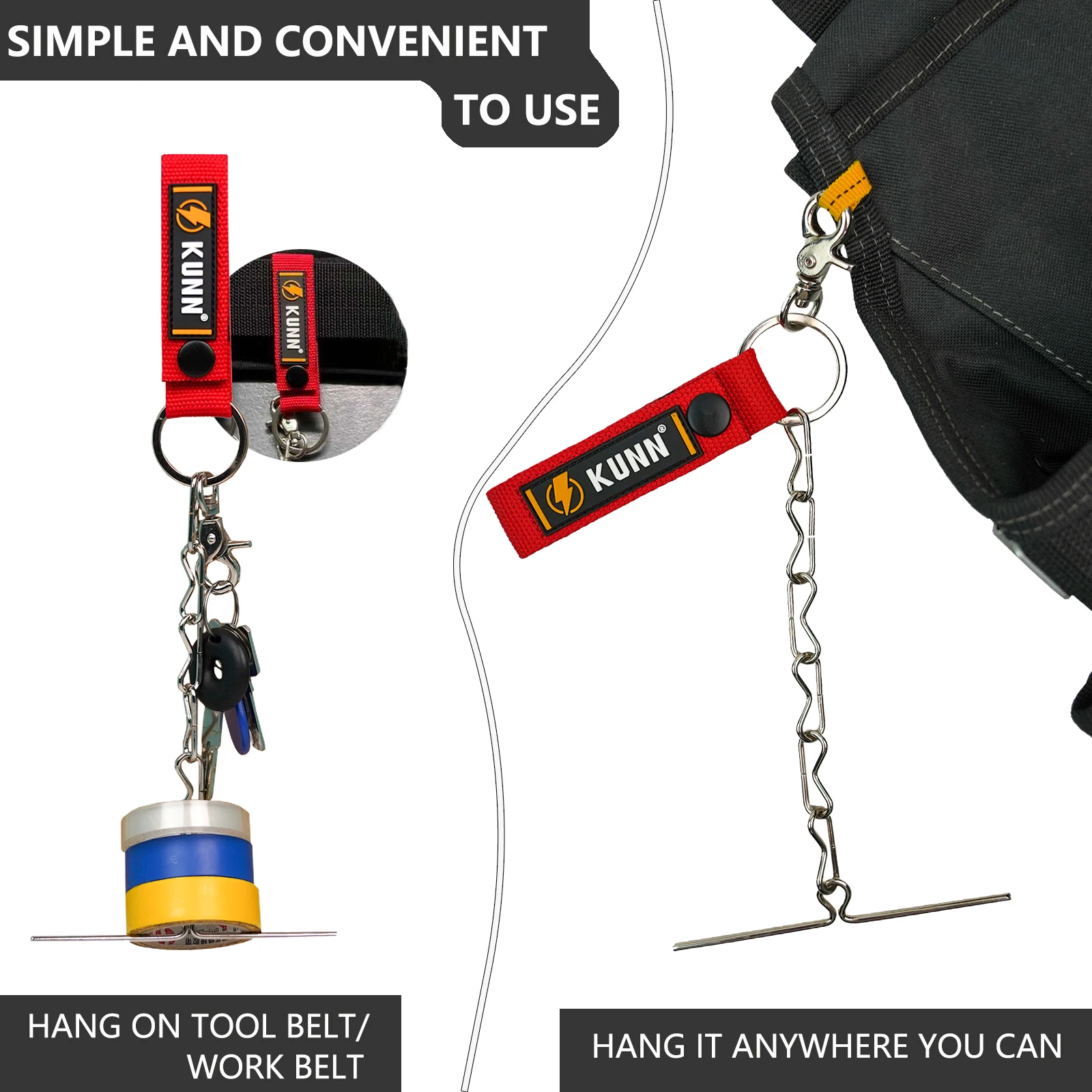 KUNN Electrical Tape Holder,Dual-Use Tape Thong,Enhanced Fast Tape Holder Chain for Tool Belt with Keyring,Snap Loop and Button