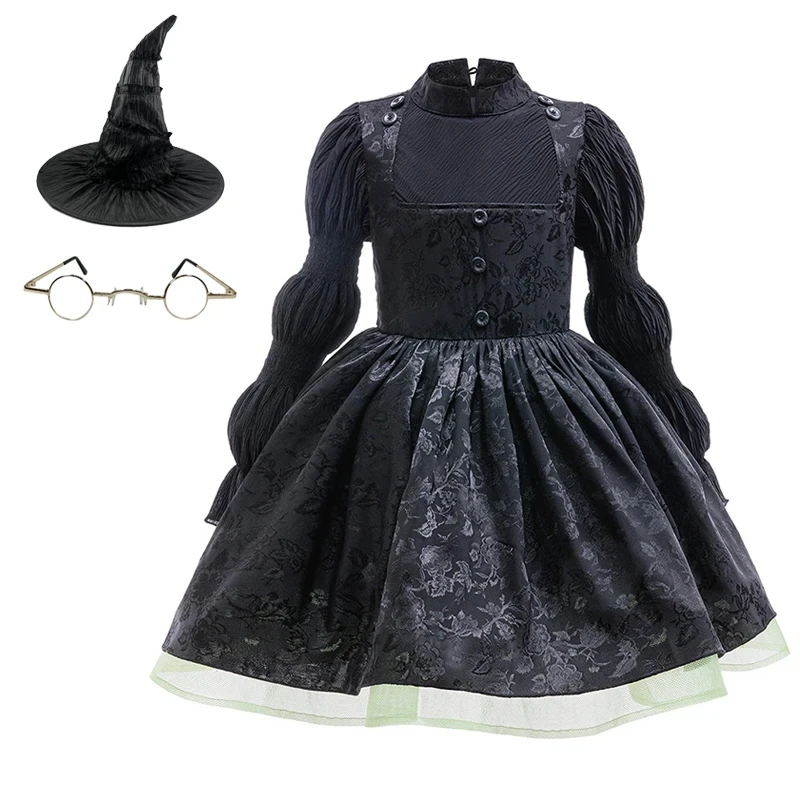 

Волшебный костюм злой ведьмы для девочек, черное сетчатое пушистое платье, готический стиль, Хэллоуин, день рождения, сценический костюм для детей