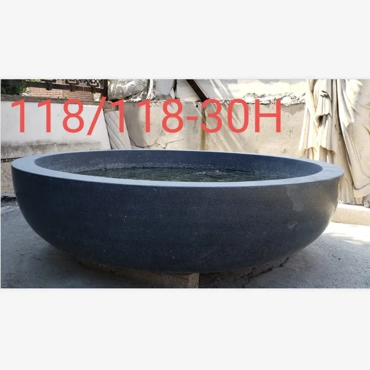 Bathroom Bathtub,hand Carved Black Natural Marble Stone Bowl Bathtub For Sale