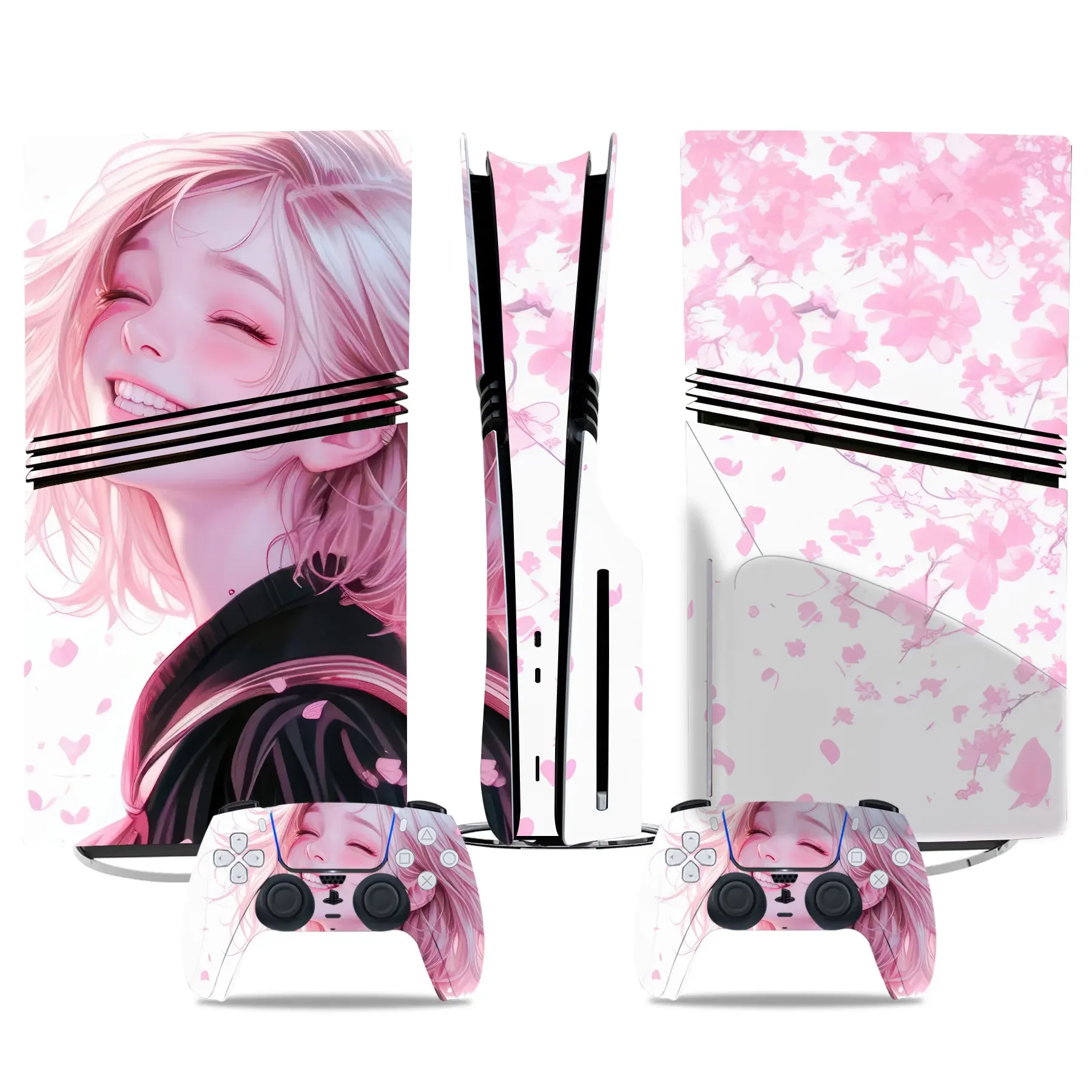 Anime meninas acessórios de jogo jogo ps5 pro disco pele adesivo decalque capa para ps5 pro disco console e 2 controladores ps5 pro pele