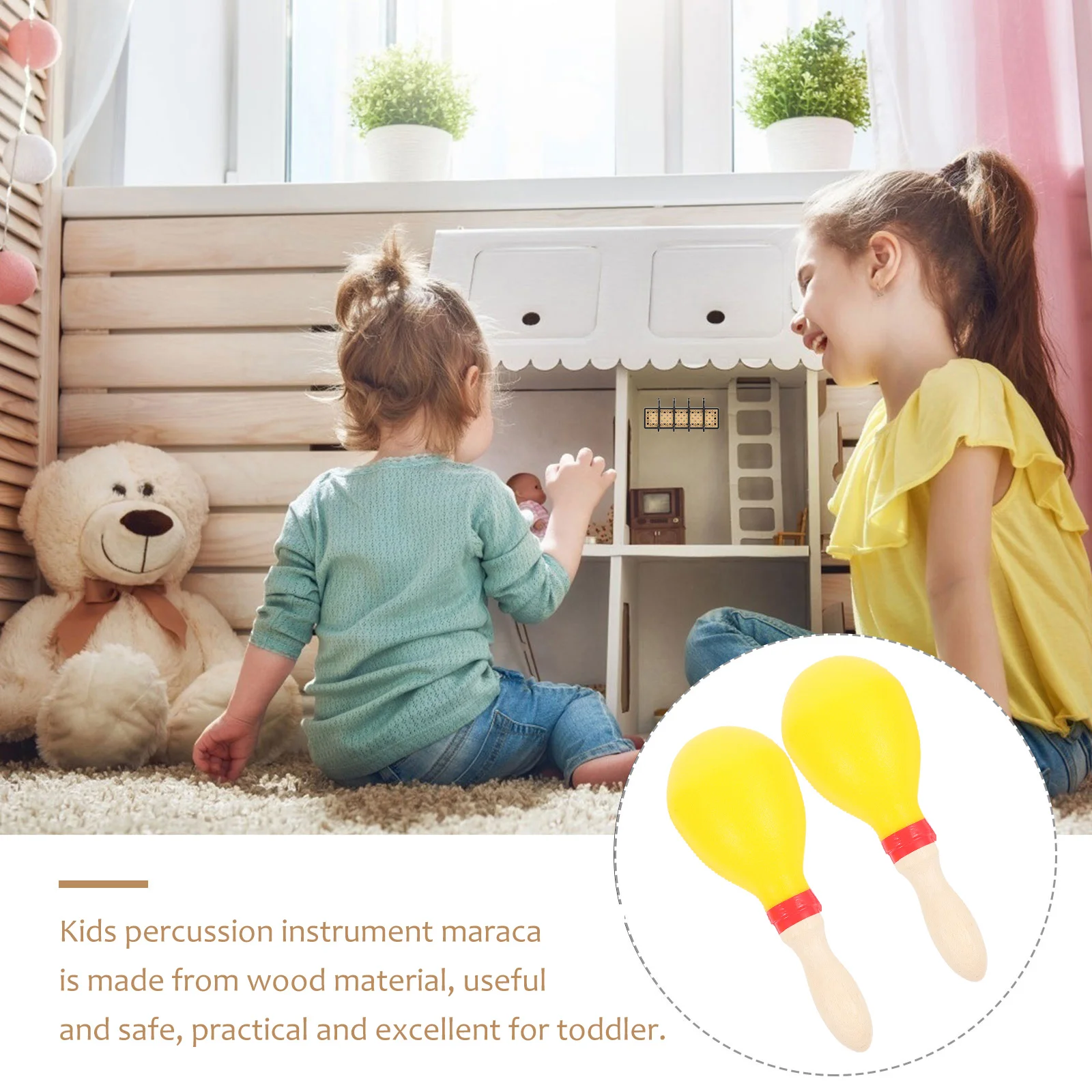 

1Pair Kids Maracas Shaker Wooden Percussion Instrument Lightweight Safe for Toddlers Children Maracas