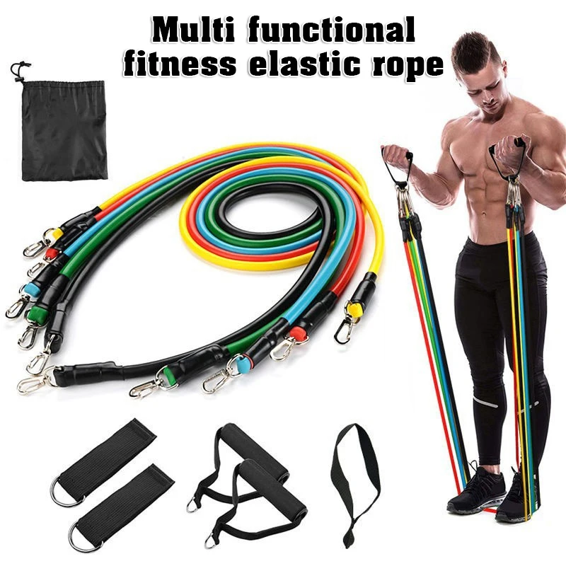 11pcs/Set Pull Rope, Resistance Bands, Portable Fitness Equipment, Ankle Strap, Chest Expander, Elastic Exercise Band Training