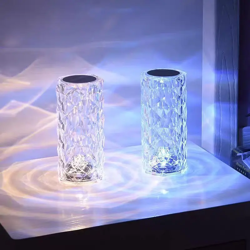 Rose Crystal Table Lamp RGB 16Color Touch Remote Control Night Light Bedroom Bar Atmosphere Desk Lamp