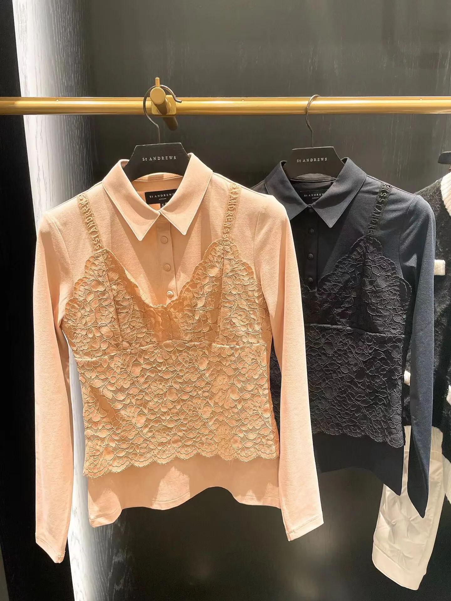 ST ANDREWS Women Golf Polo Shirt Autumn Long Sleeve Lace Ruffle Collar Elegant Korean Golf Top