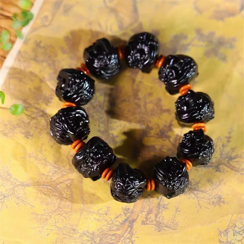 Xinjiang Hetian Dark from Mountain Auspicious Beast Xingshi Men's and Women's Black Suet Jade Bracelet F