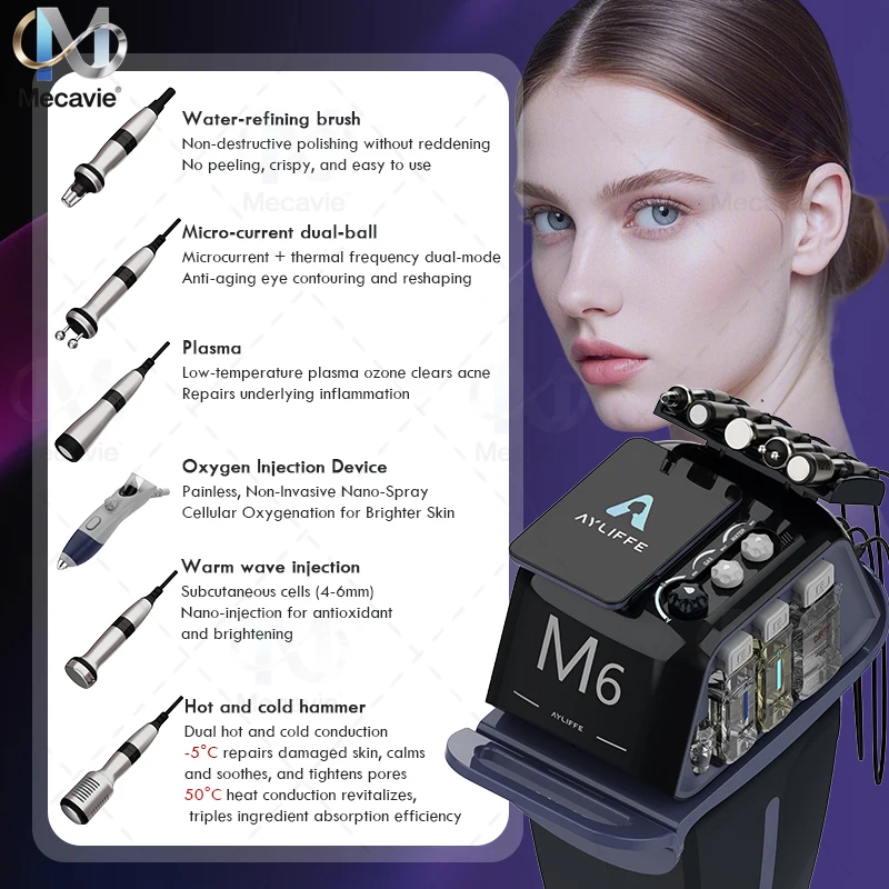 Nouveau 6 en 1 oxygène Hydro Dermabrasion Machine peau nettoyage en profondeur blanchiment du visage Microdermabrasion tête noire dispositif d'élimination